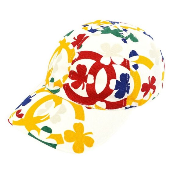 Chanel White Cap Hat Clover Small Good #M 110352 - Picture 5 of 10